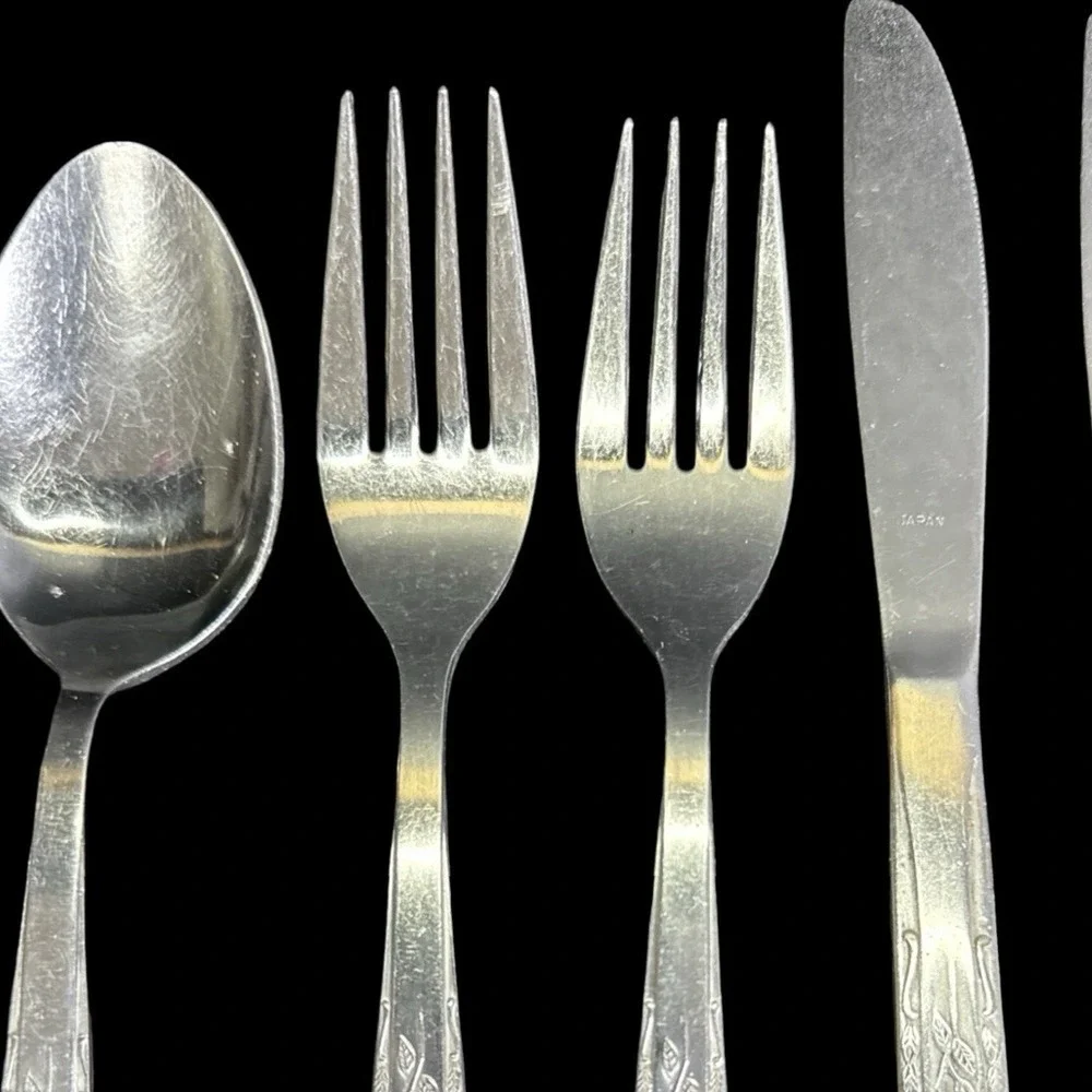 Vintage‎ INTERPUR Stainless Steel JAPAN  Single Rose Flatware Lot of 6